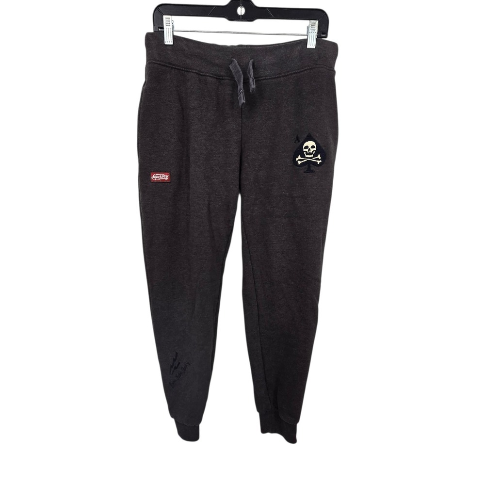 Superdry Yokohama Jogger Sweatpants Women's US 10 Gray Drawstring Fleece Grunge